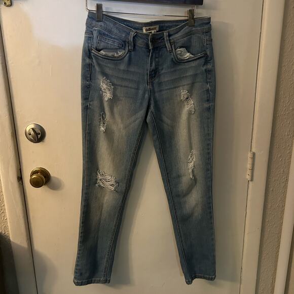 Dollhouse Charley Blue Distressed Denim Jeans Juniors 9 Casual Comfy Bohemian - Picture 1 of 12
